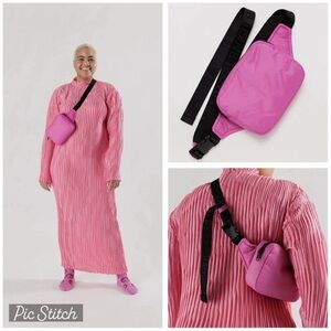 Baggu Pink/Black Ripstop Nylon Adjustable Strap Puffy Fanny Pack